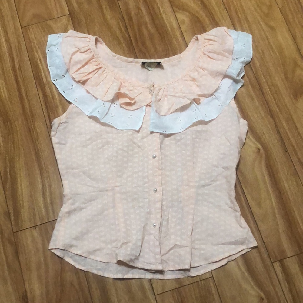 Wild Honey pink ruffle top with bow print
